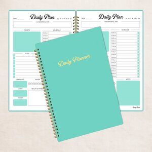 WAKSOX Undated Daily Planner – Light Blue & Gold To-Do List & Schedule Book *NEW